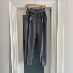 Massimo Dutti Gray Tie-Waist Cotton Twill Trousers